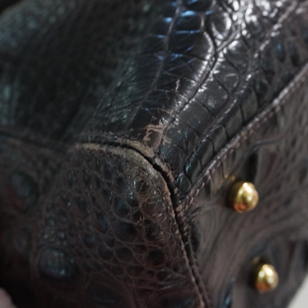 Brahmin Croc-Embossed Satchel in Dark Brown - Picture 6 of 14